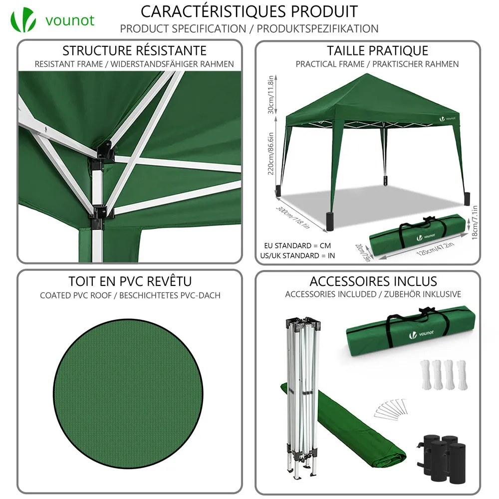 Vounot Gazebo Pieghevole 3x3m Verde con Borsa Impermeabile