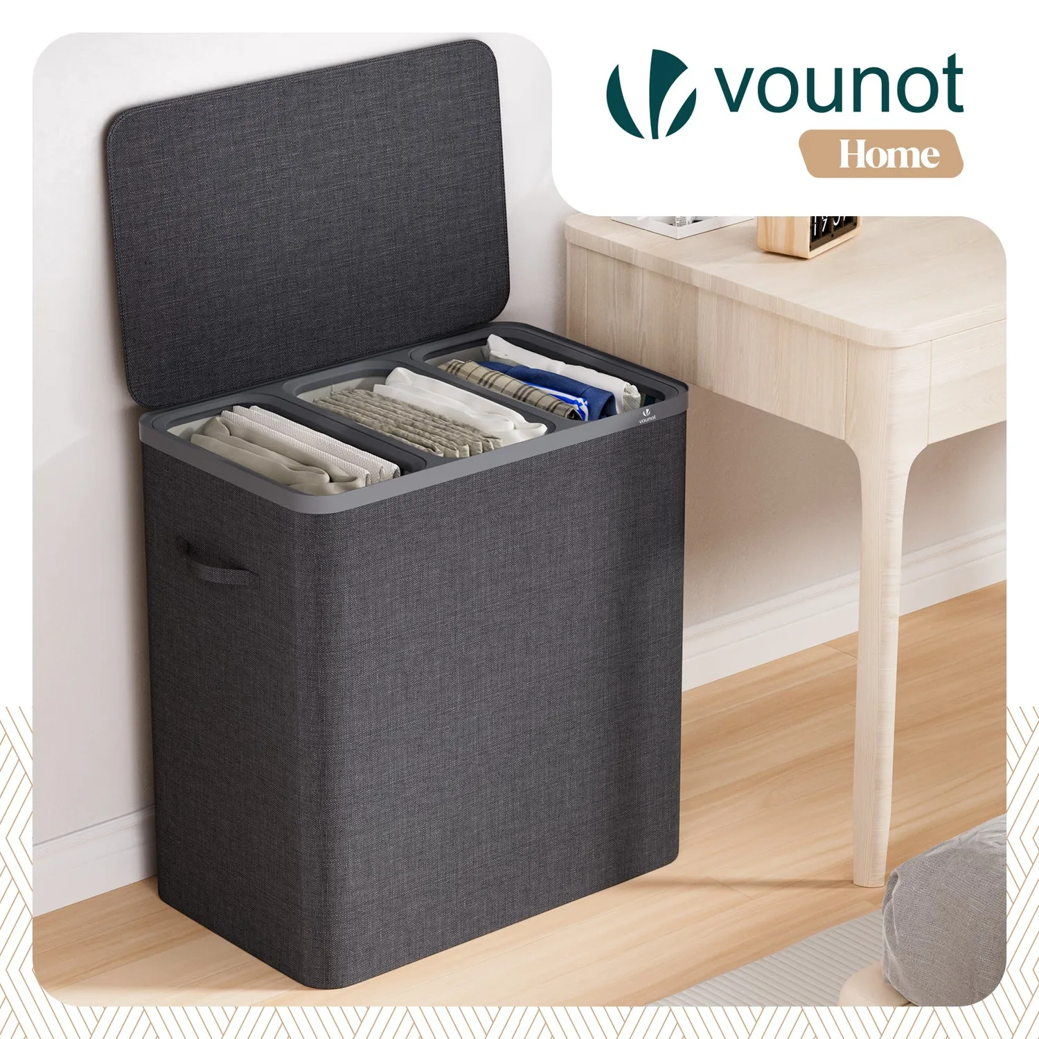 VOUNOT Cesto Portabiancheria 3 Scomparti 170 L Antracite Coperchio