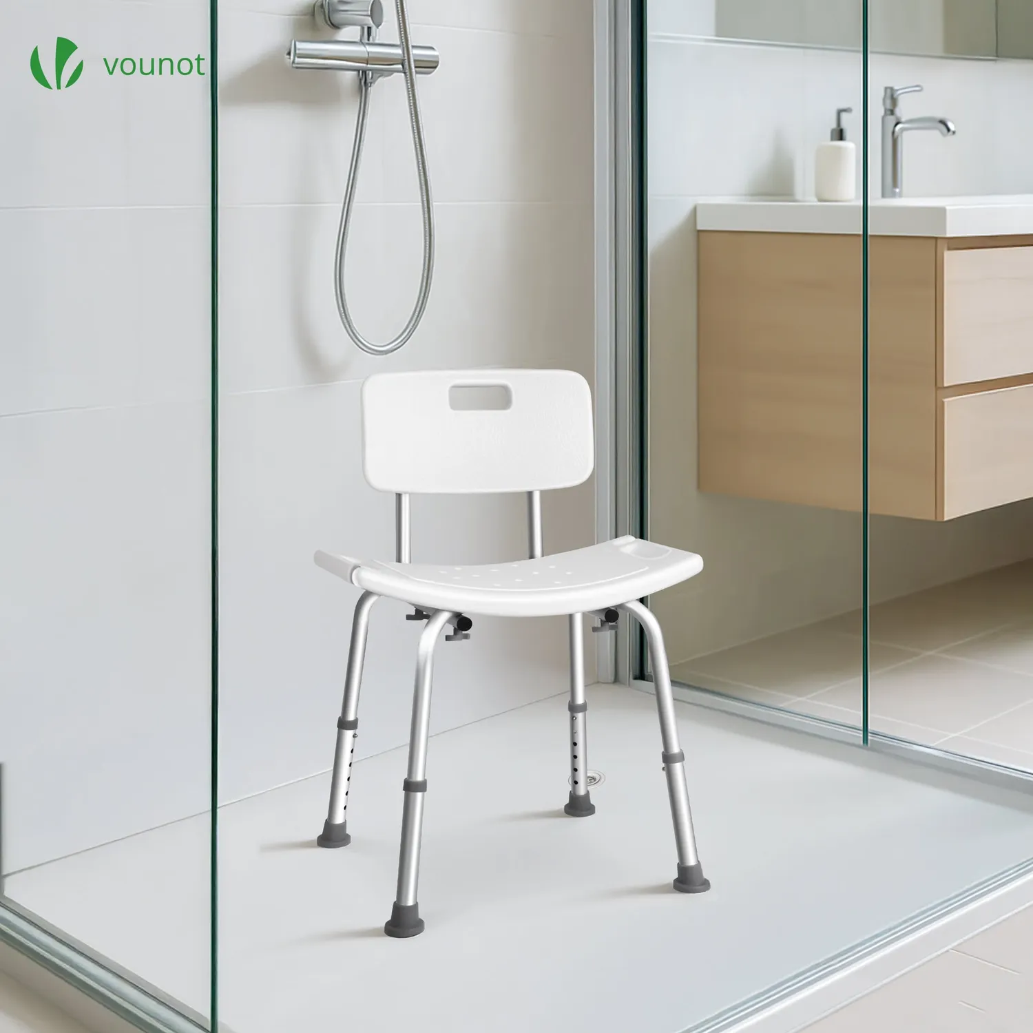 Vounot sedia doccia alluminio bianca regolabile HDPE