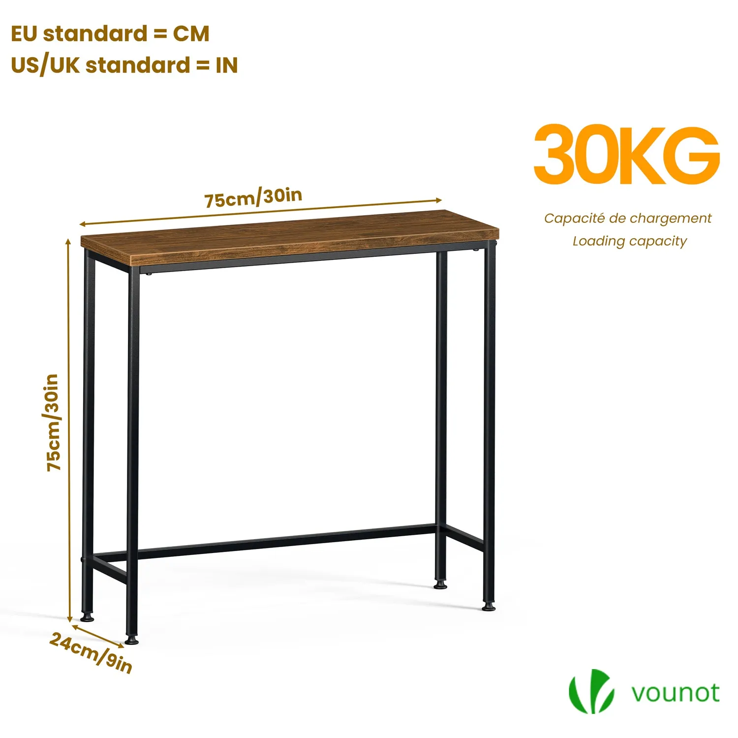 Vounot Consolle Ingresso Industriale 75x24x75cm Marrone