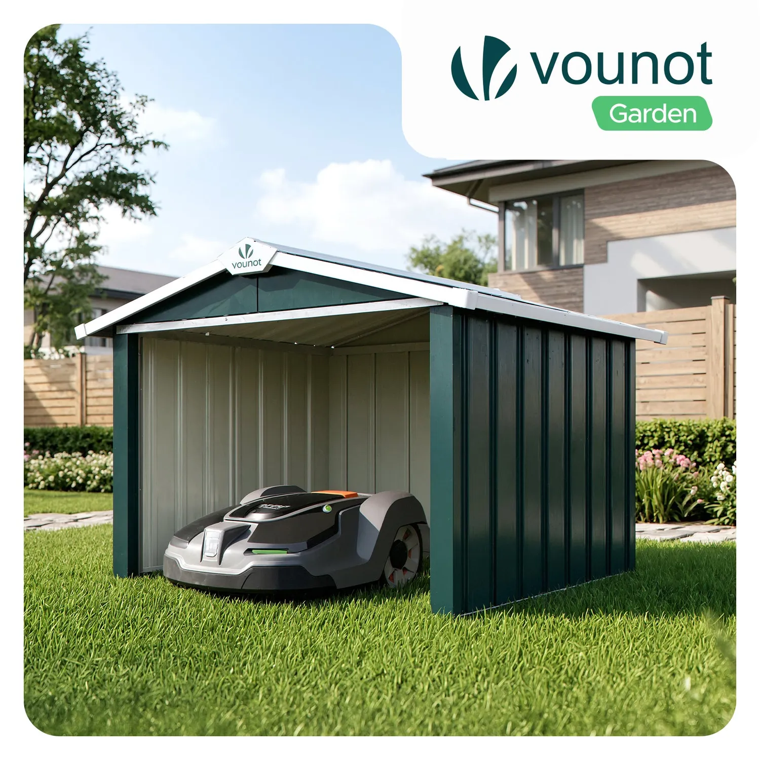VOUNOT Garage Robot Tagliaerba Metallo 87x100cm Verde