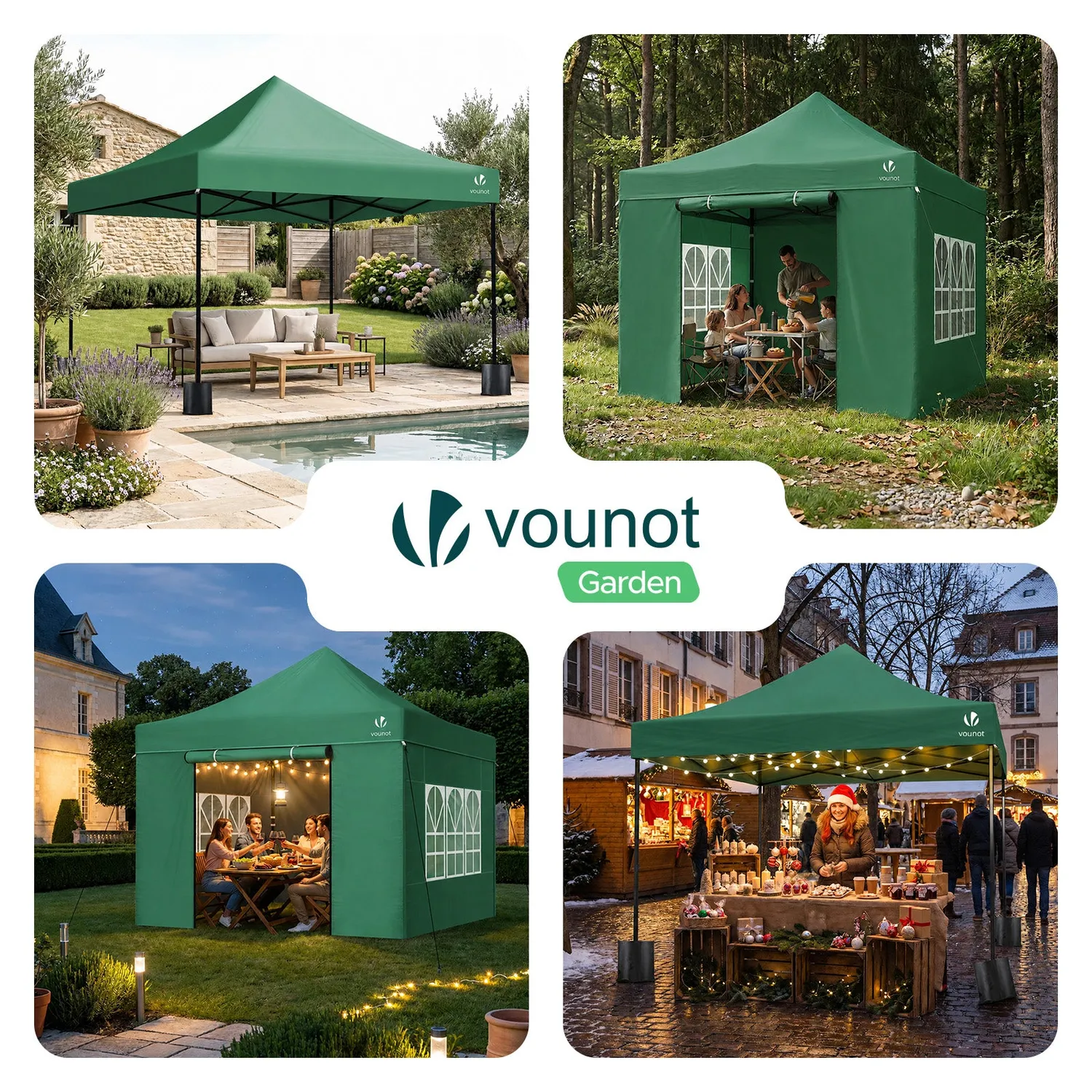 Vounot gazebo pieghevole 3x3m verde con 4 pareti finestre
