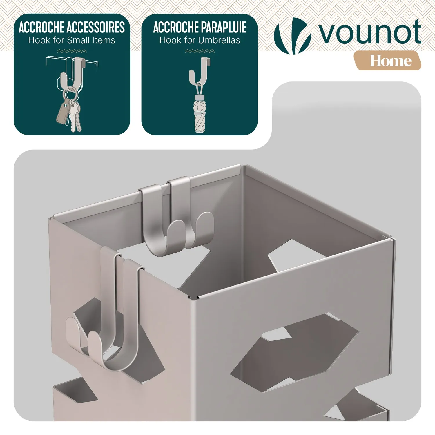 VOUNOT Portaombrelli metallo beige 15,5x43,5 cm