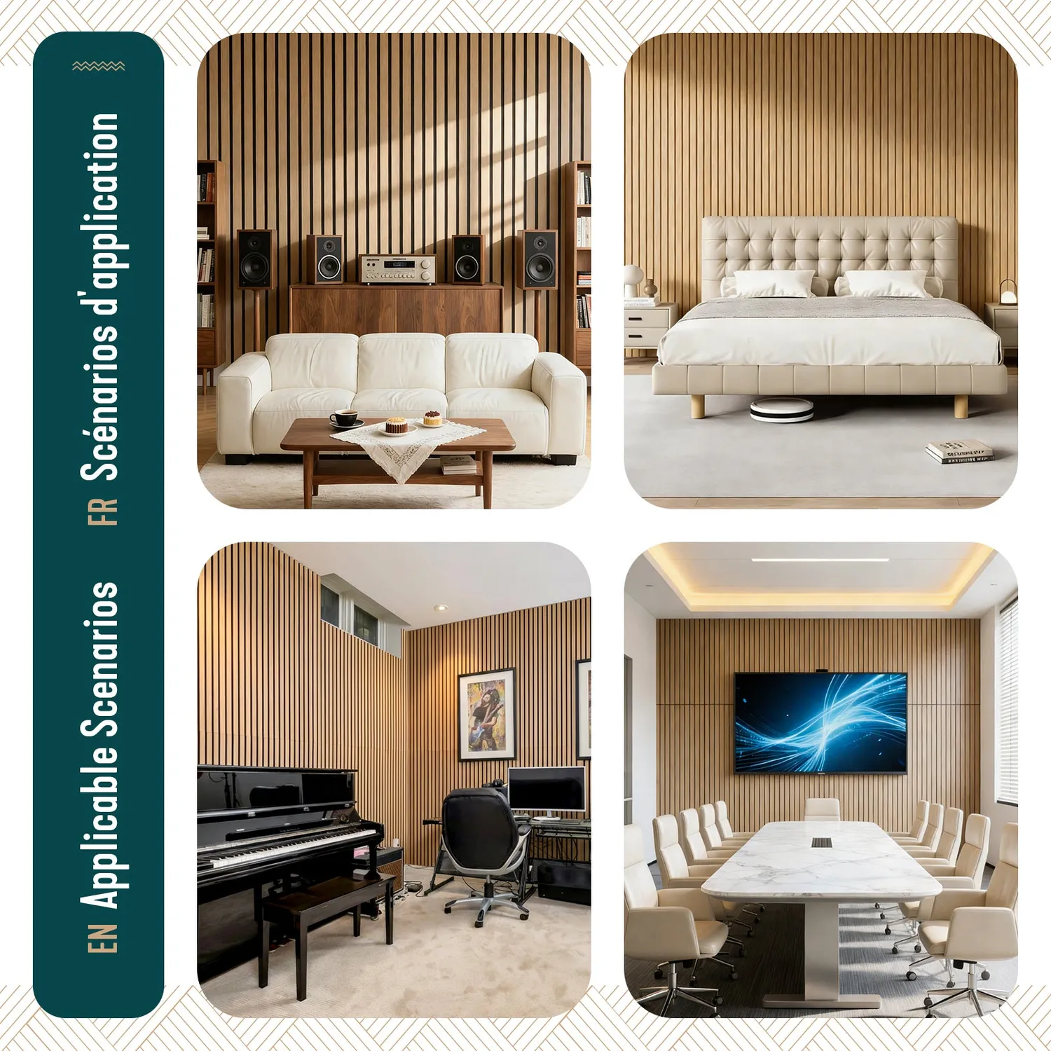 Vounot Pannelli Acustici 120x60cm Rovere Chiaro 4 Pezzi
