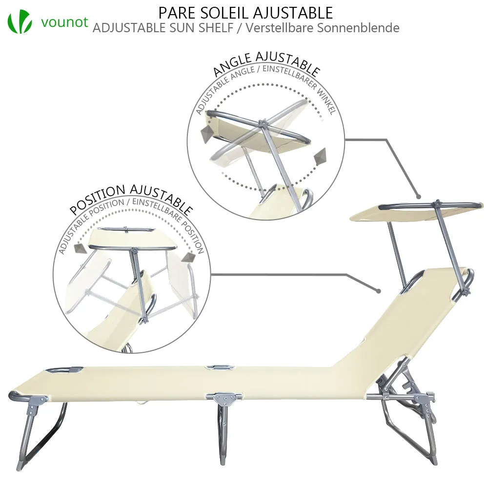 VOUNOT sdraio prendisole beige parasole 190x58 cm 1 pz