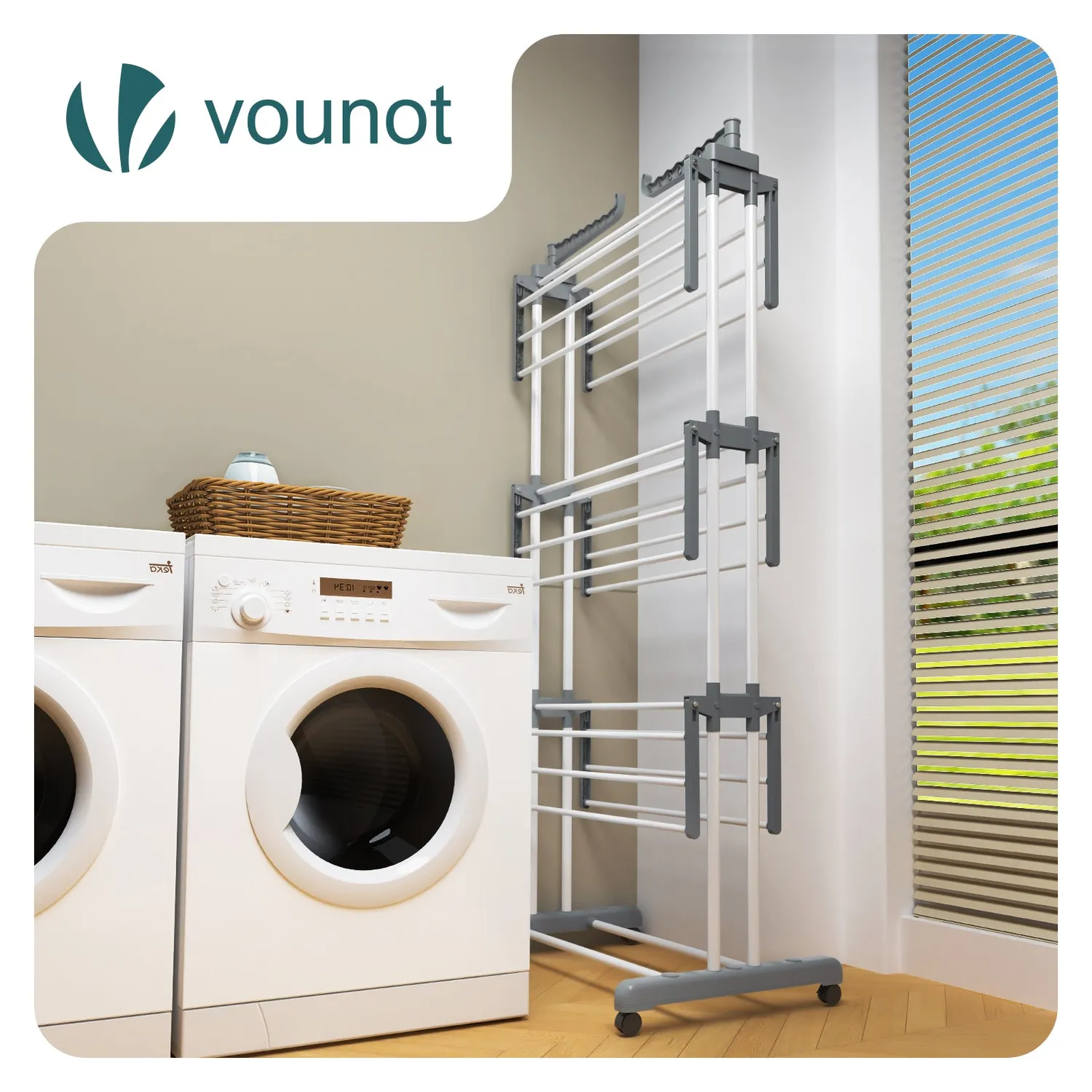 VOUNOT stendibiancheria torre 4 livelli grigio-bianco 30kg