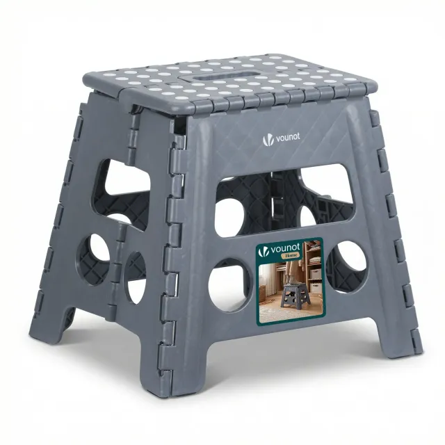 Vounot sgabello pieghevole plastica grigio 37x30x32,5 cm