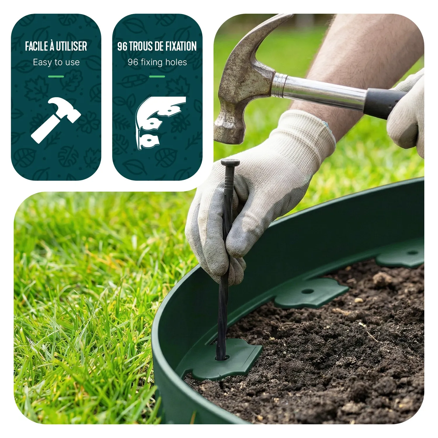 Vounot bordura giardino flessibile 10 m verde picchetti