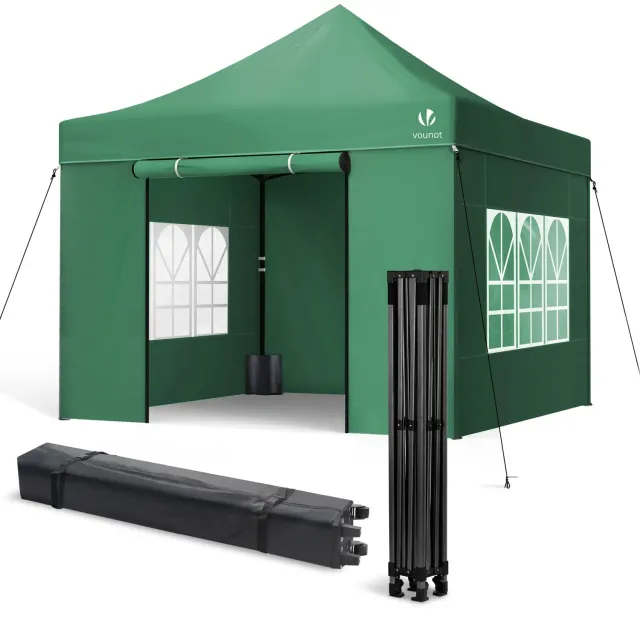 Vounot gazebo pieghevole 3x3m verde con 4 pareti finestre