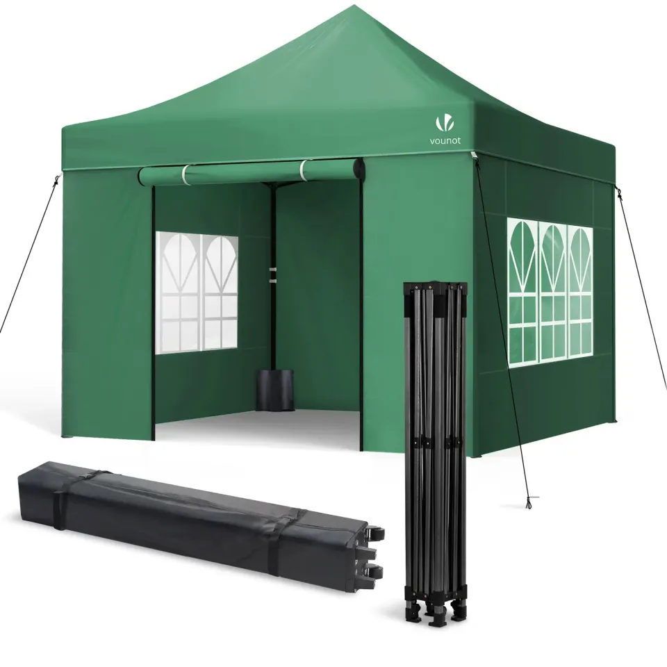 Vounot gazebo pieghevole 3x3m verde con 4 pareti finestre