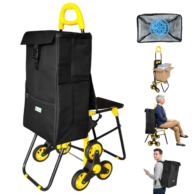 VOUNOT Carrello Spesa Pieghevole Giallo 40L con seduta