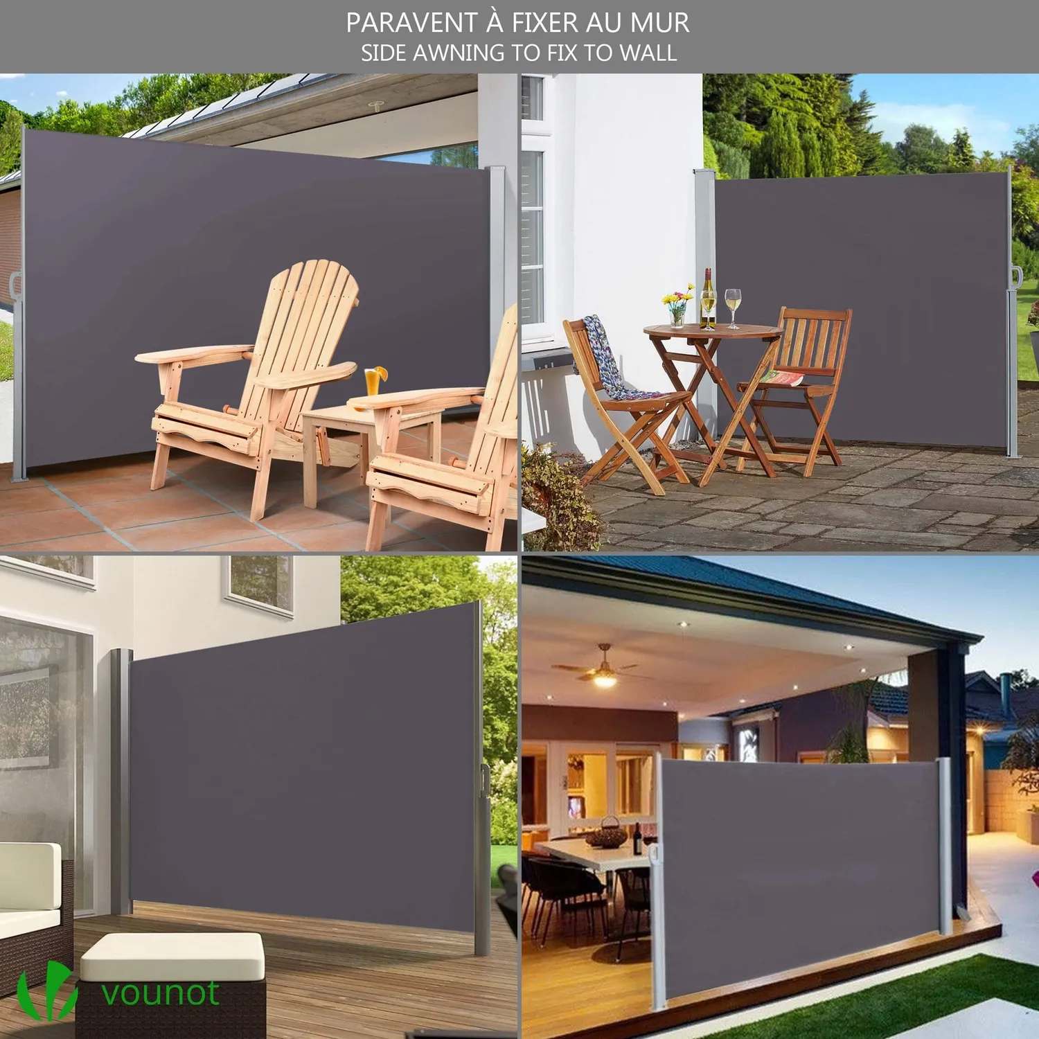 VOUNOT Tenda Laterale 180x300 cm Nera retrattile