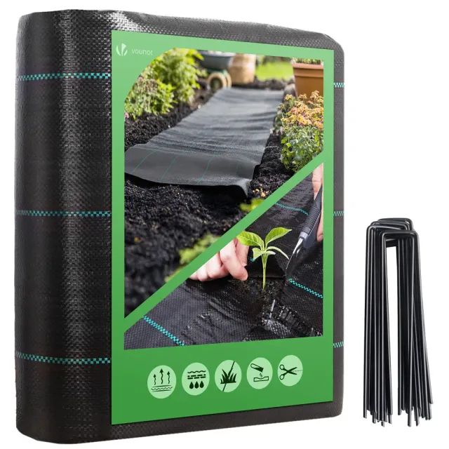 VOUNOT Telo Pacciamatura 25x2 m con 50 Picchetti