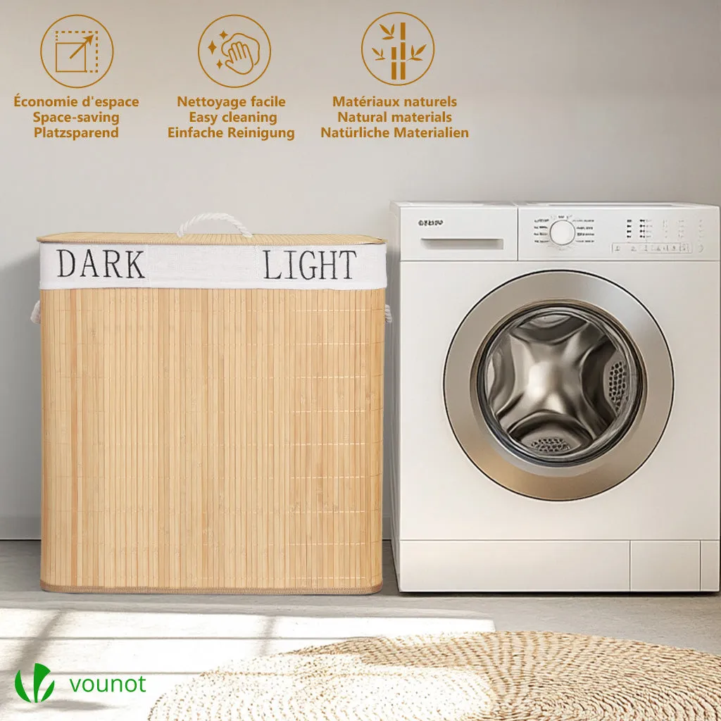 VOUNOT Cesto portabiancheria bambù 150L 60x41x60cm 3 scomparti