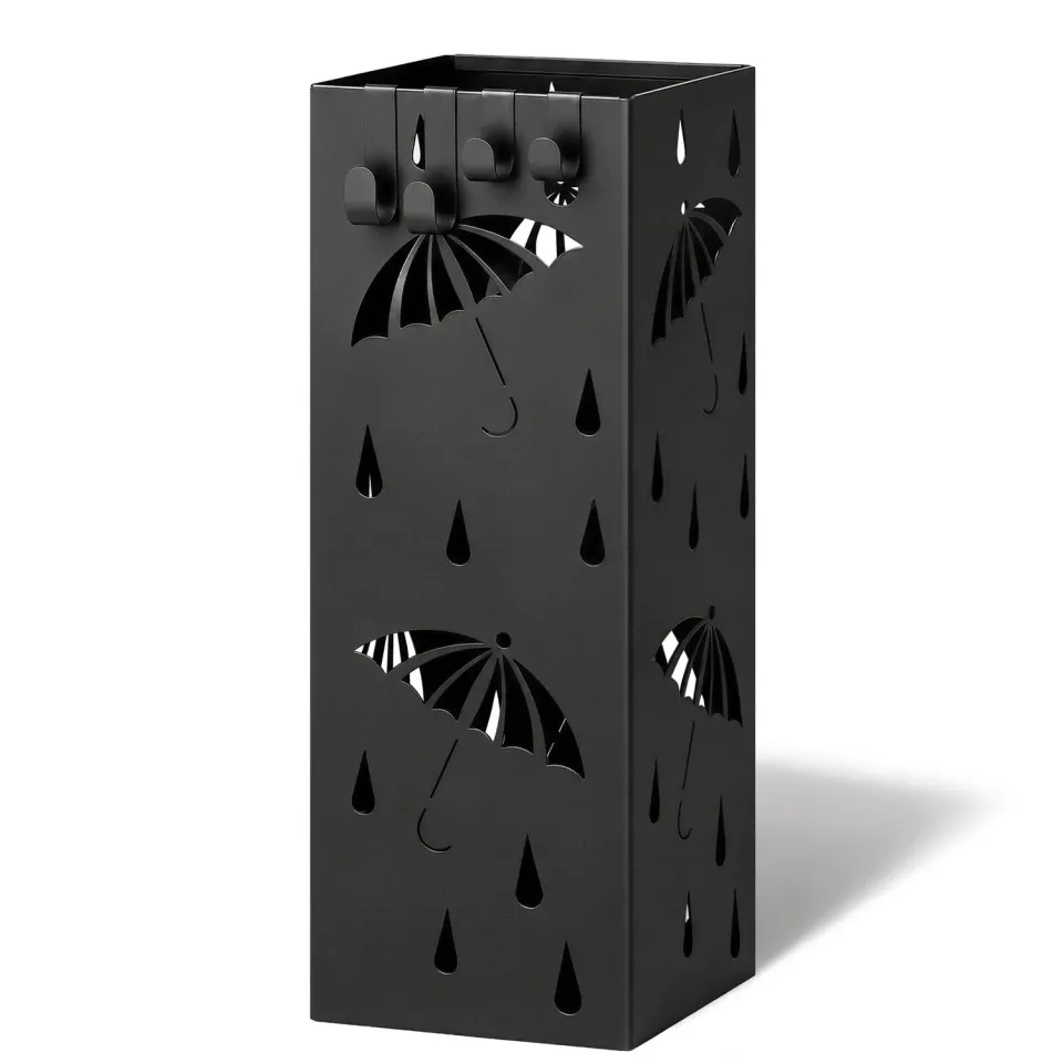 VOUNOT Portaombrelli in Metallo Nero 15,5x15,5x43,5 cm con vaschetta