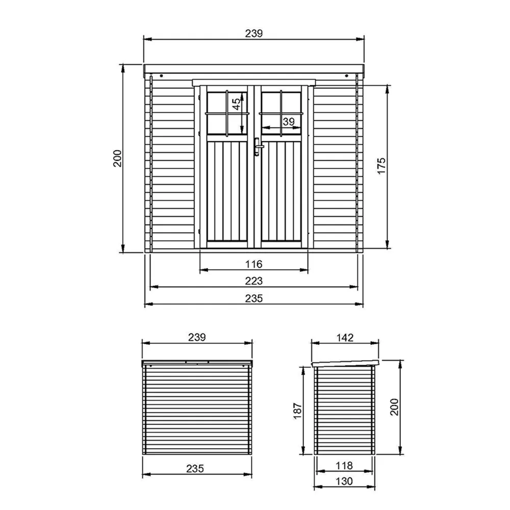 Timbela M310F casetta in legno 235x130 cm 3 m² porta F