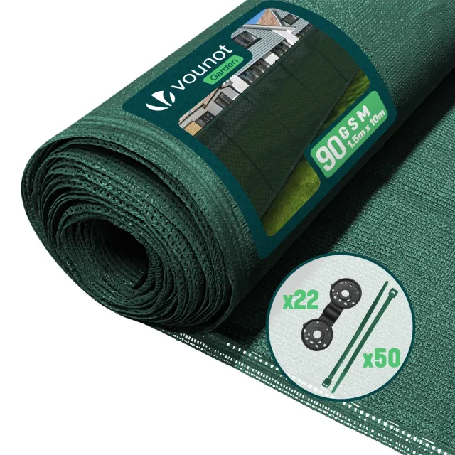 Vounot frangivista HDPE 1,5x10 m verde 90 g/m2 occultante 75%
