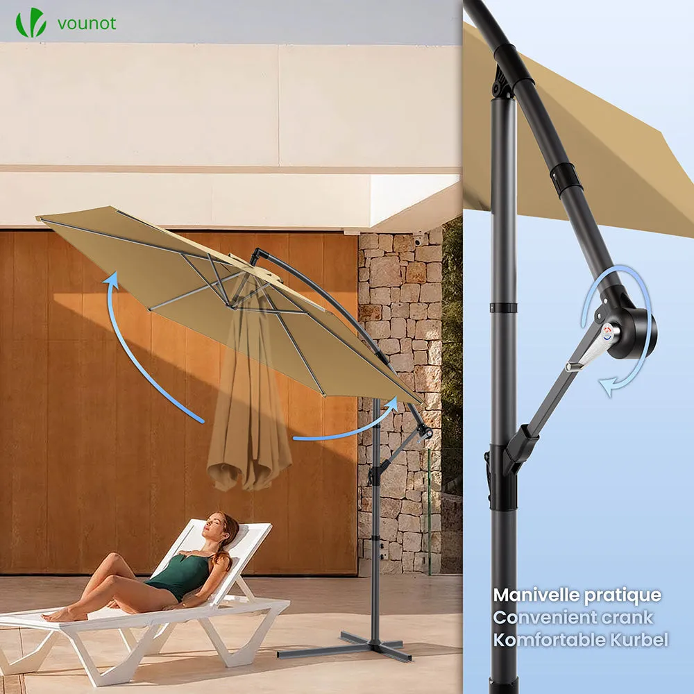 VOUNOT Ombrellone Decentrato 3m Kaki con Custodia Girevole