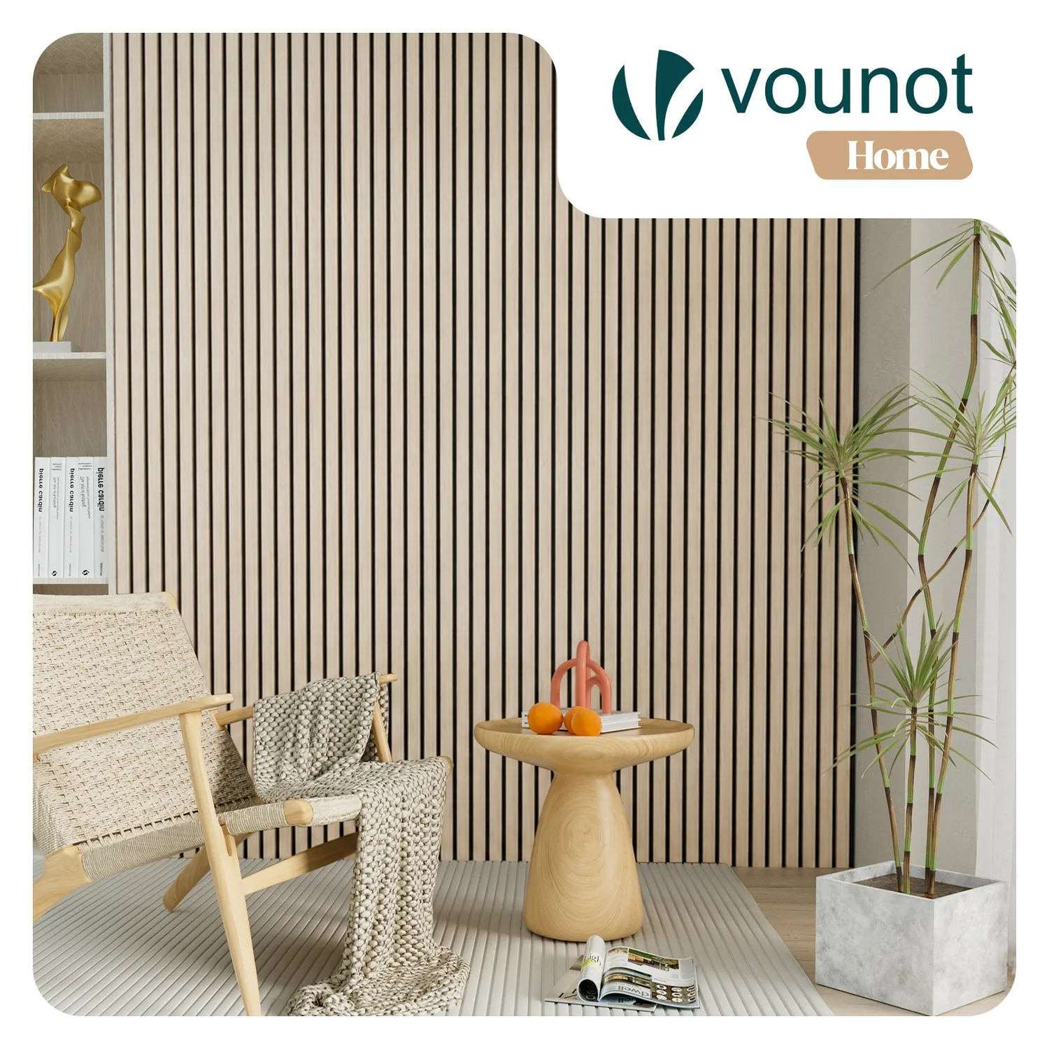 Vounot Pannelli Acustici Legno 120x60 Rovere Bianco 4 Pezzi fonoassorbenti