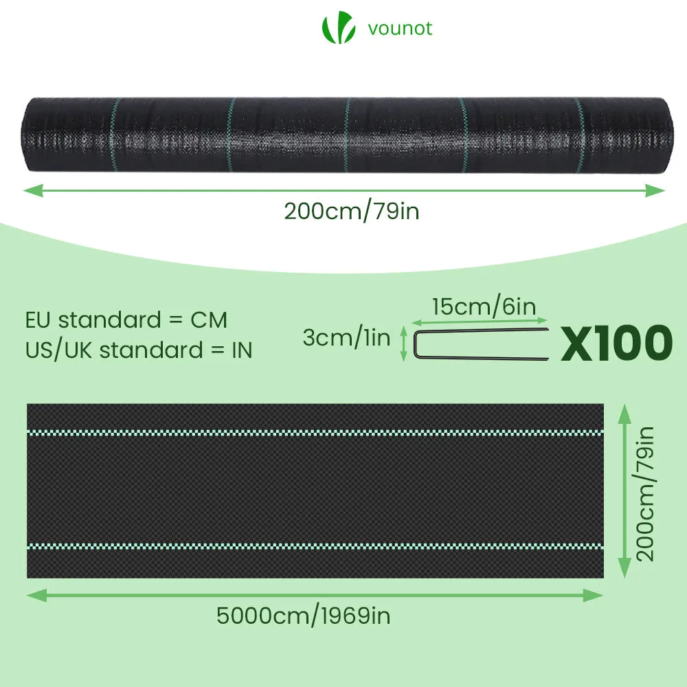 Vounot telo pacciamatura anti erbacce 2x50 m con picchetti anti-UV