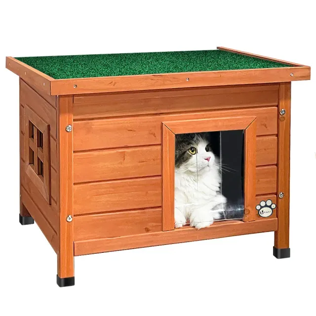 Vounot casetta gatto legno 57x45x43 cm tetto bituminoso esterno