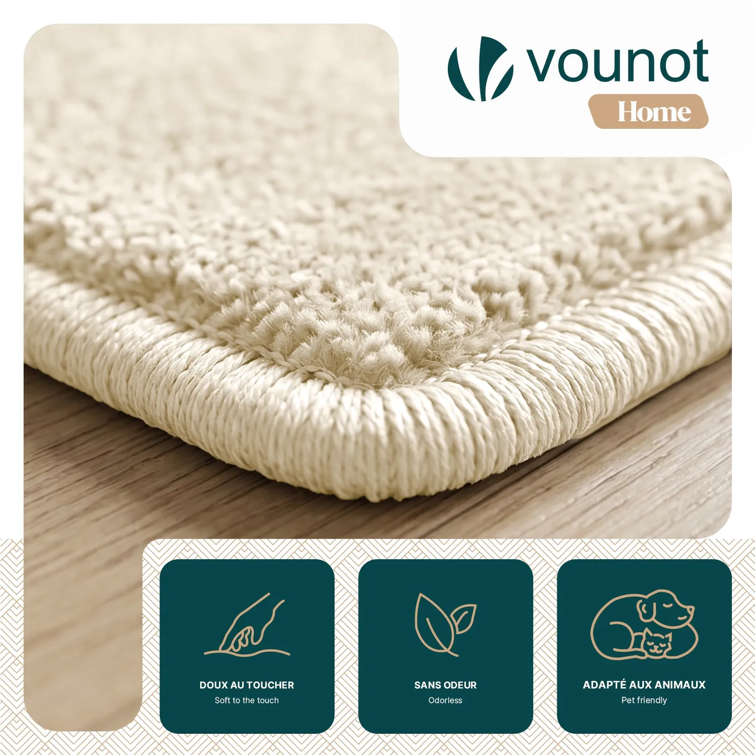 VOUNOT Tappeto Soggiorno 140x200 Beige Pelo Raso