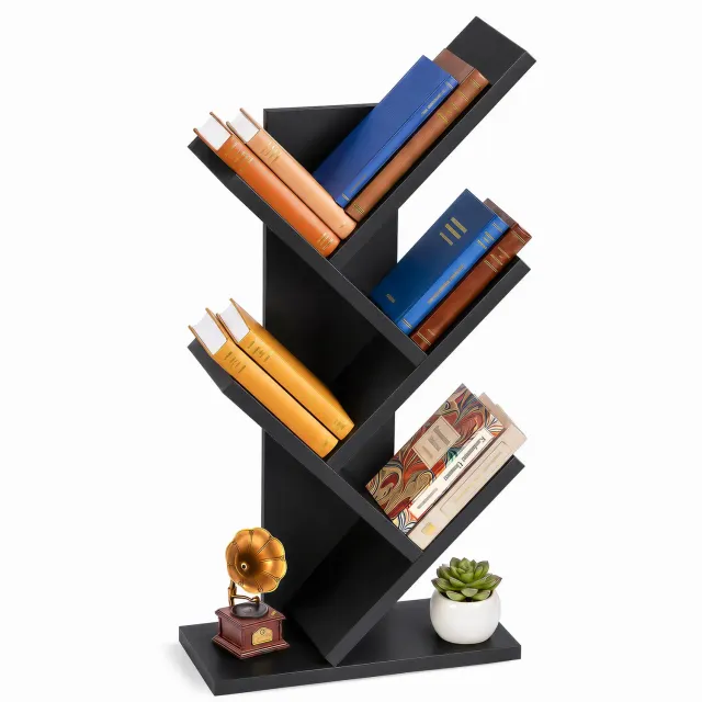 Vounot Albero libreria albero nera 30x16x60 cm compatta