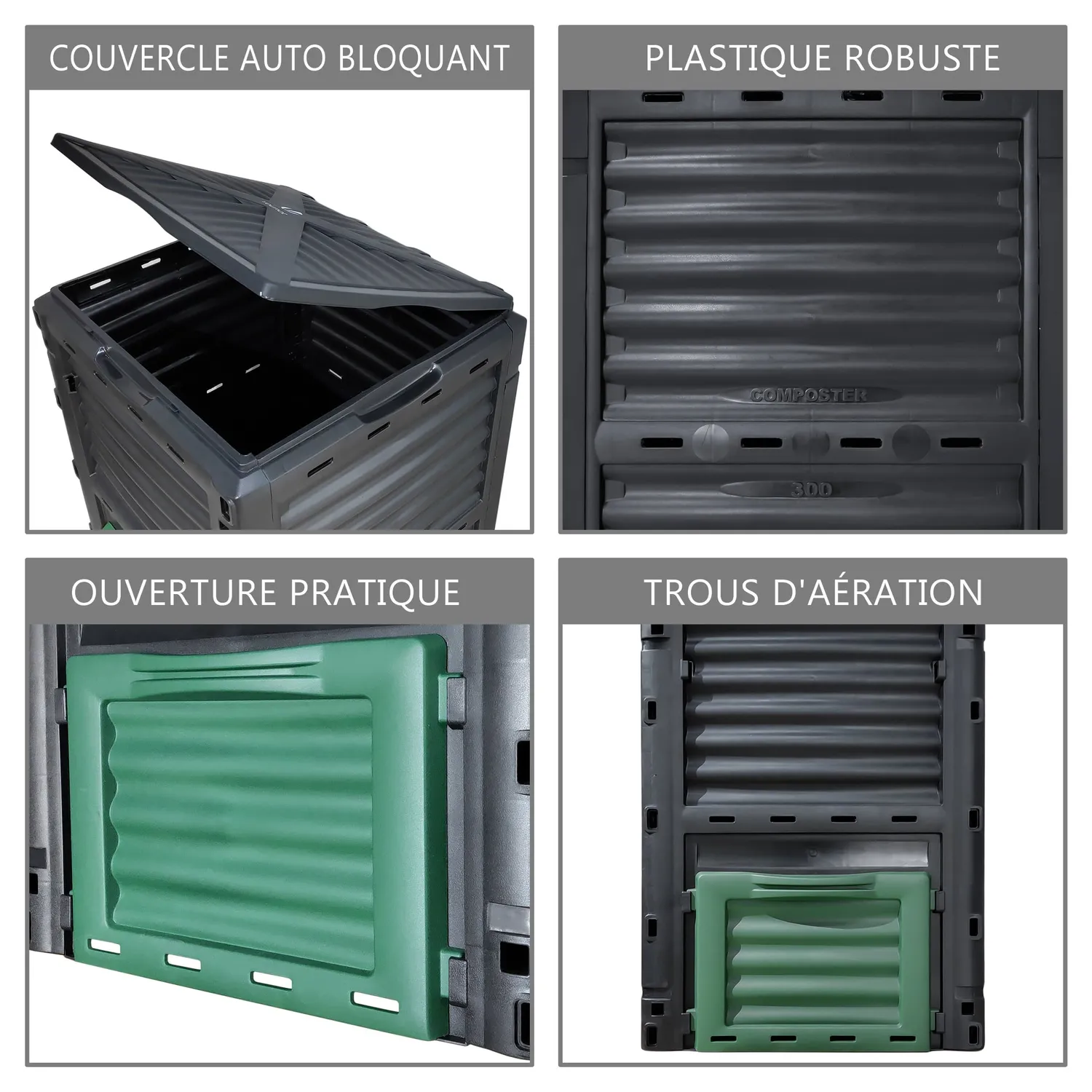 VOUNOT compostiera giardino 300L nera areata