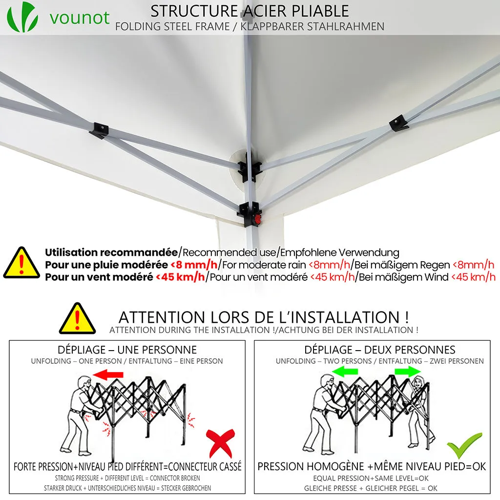 VOUNOT Gazebo Pieghevole 3x3m Bianco con Borsa