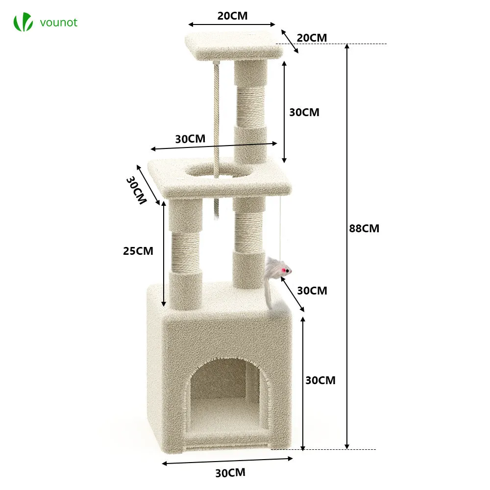Vounot albero tiragraffi per gatti 88 cm beige con cuccia