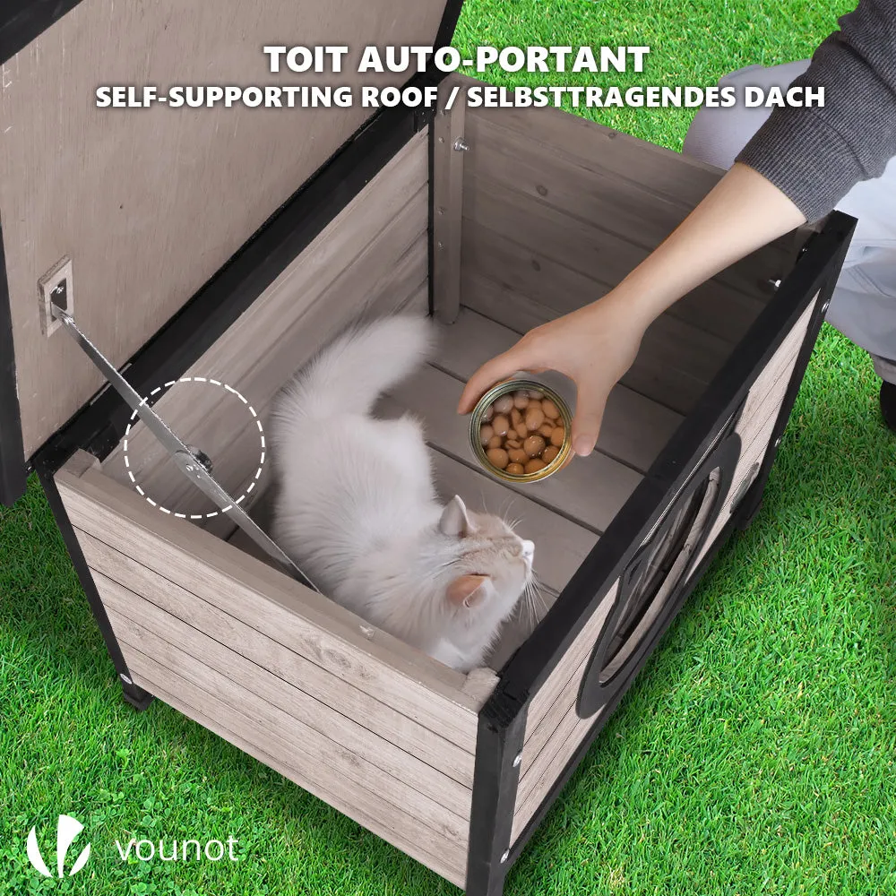 Vounot casetta gatto legno 57x45x43 cm grigia tetto bitume