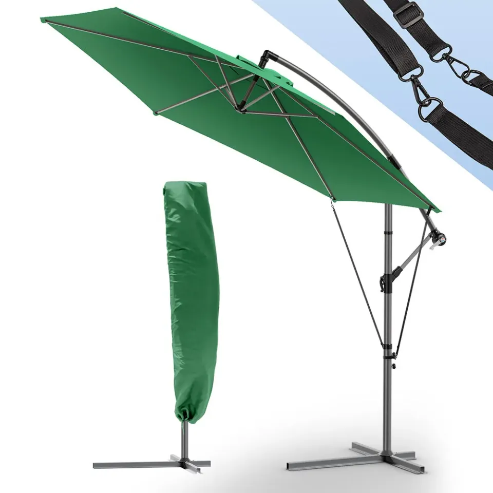 VOUNOT Ombrellone Decentrato 3 m Verde con Custodia