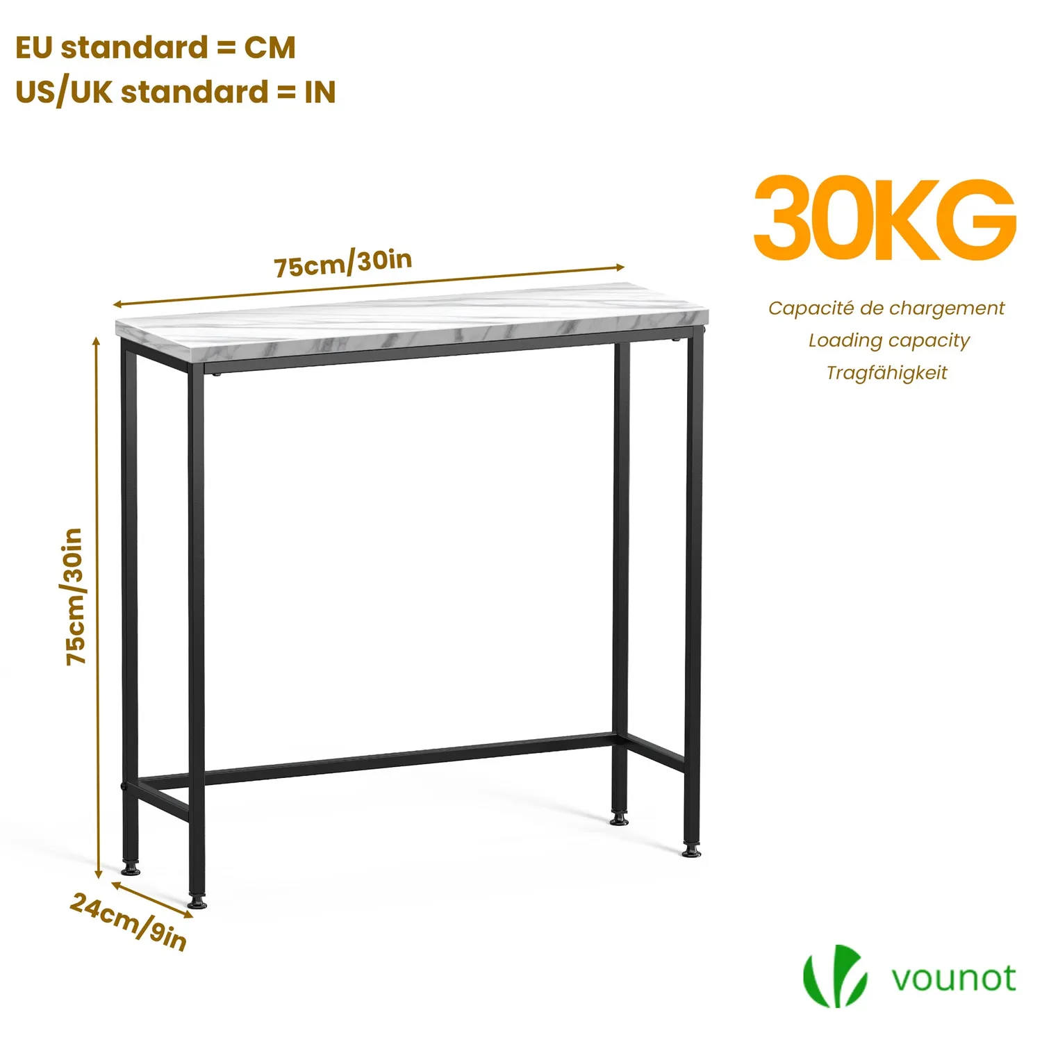 VOUNOT Consolle ingresso industriale 75x24 cm bianca metallo MDF