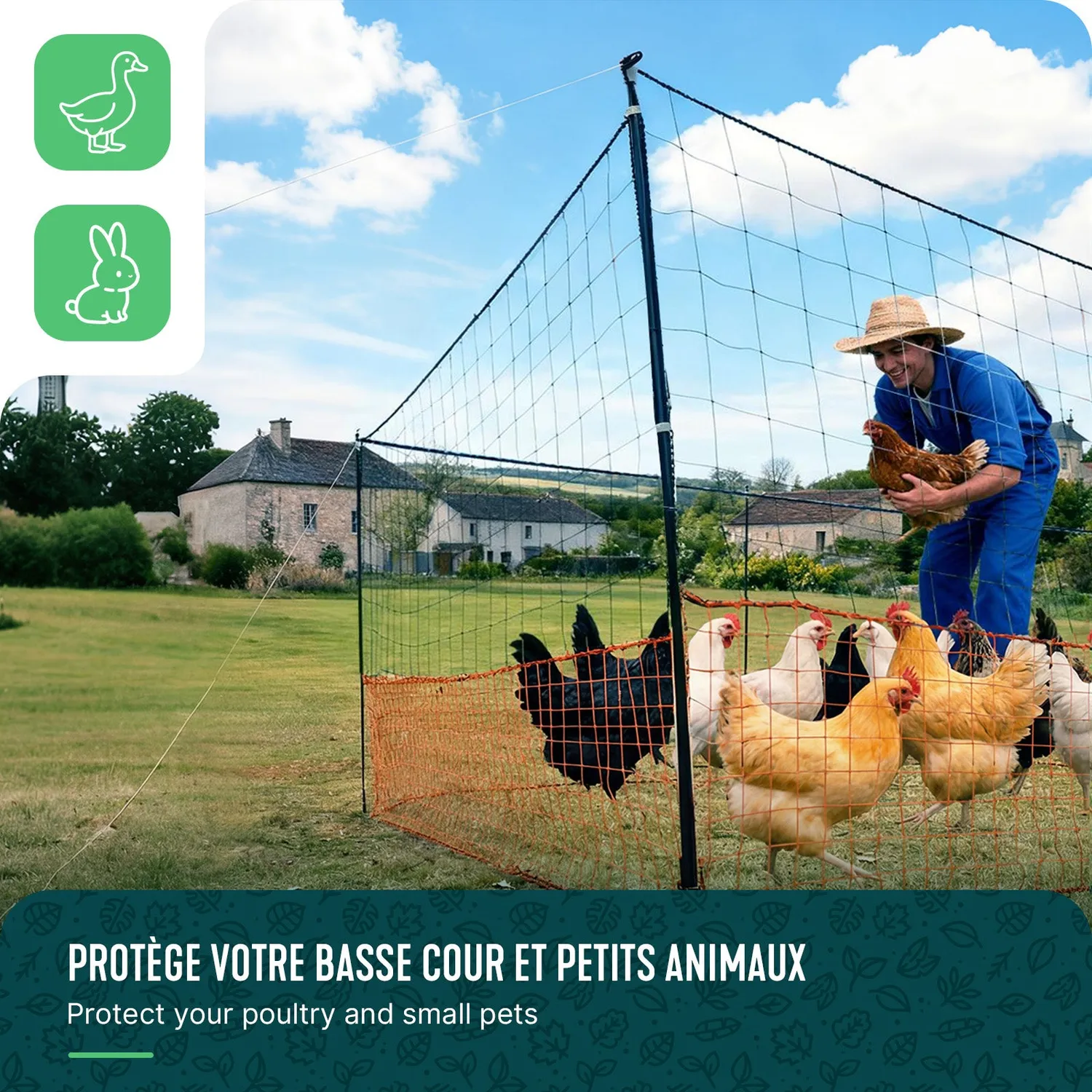 VOUNOT Rete Pollaio 12M Arancione con Picchetti