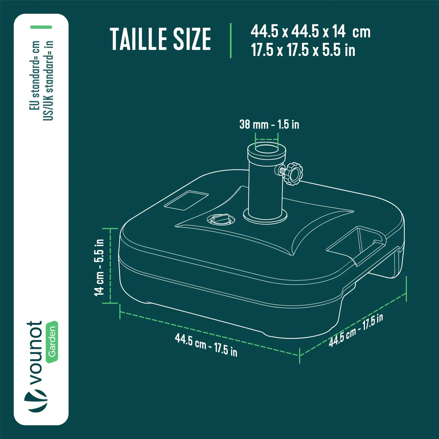 Vounot base ombrellone 22 L nero palo 38/48 mm zavorra