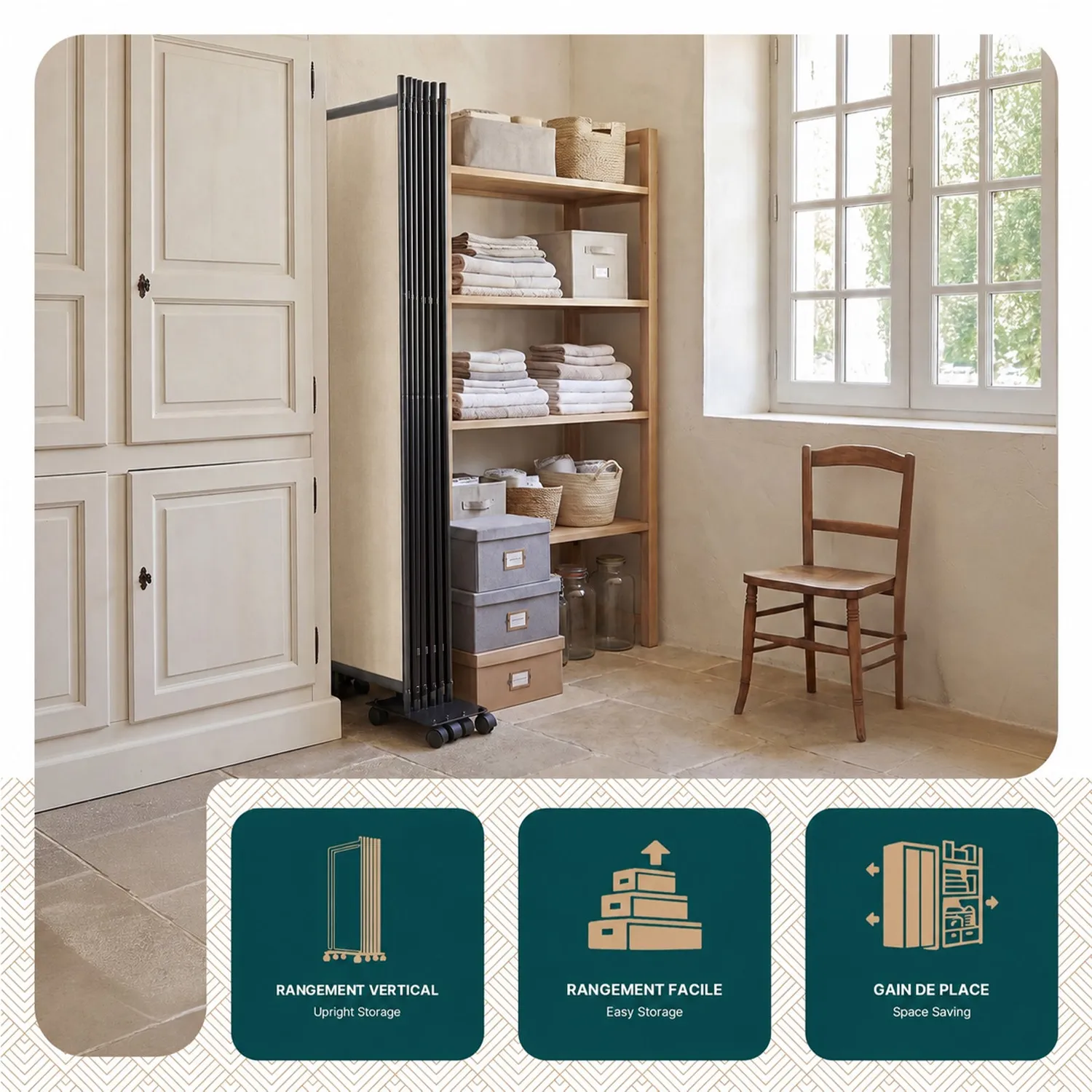 VOUNOT Paravento pieghevole 6 pannelli beige 340x171 cm