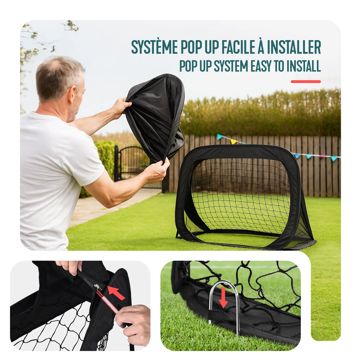 VOUNOT Porte Calcio Pieghevoli Pop Up 120x80cm Nere 2 Pezzi