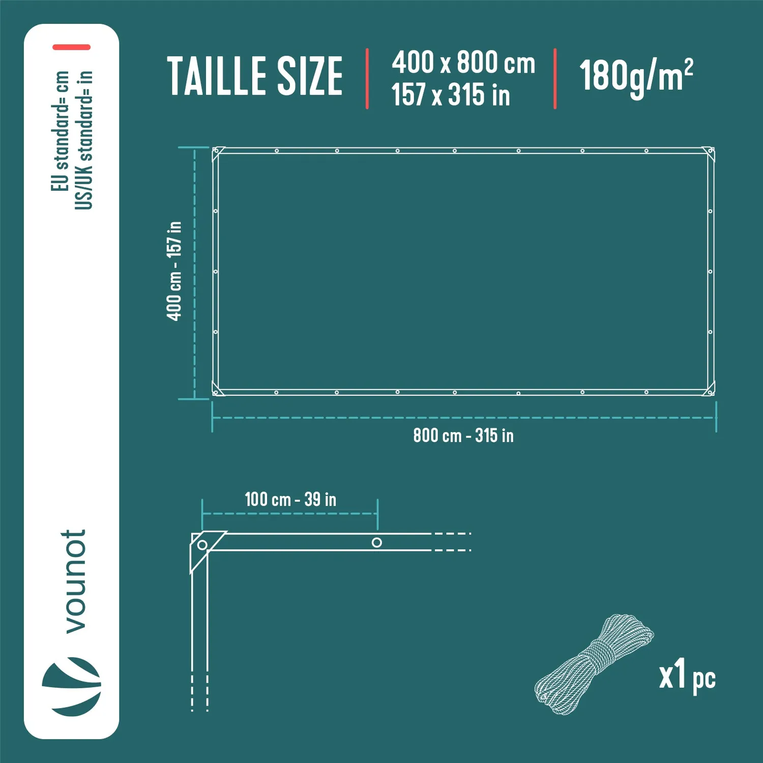 Vounot Telone Impermeabile 4x8m Grigio Nero 180g/m2