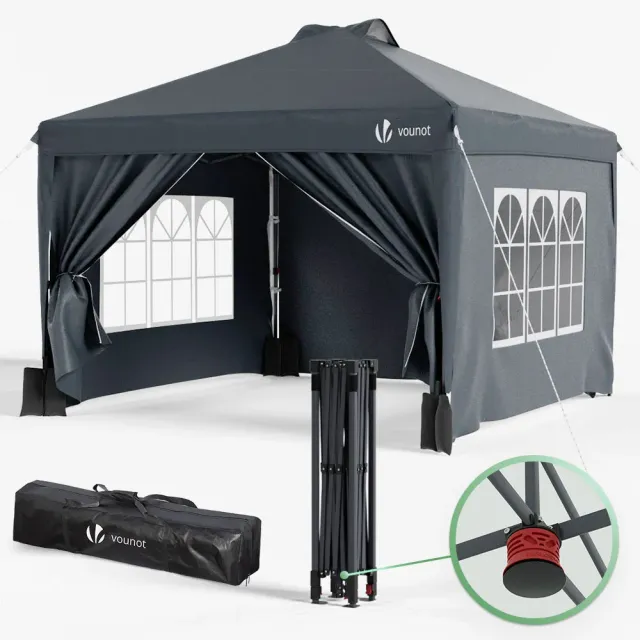 VOUNOT Gazebo Pieghevole 3x3 m Grigio Pop-Up con Pareti