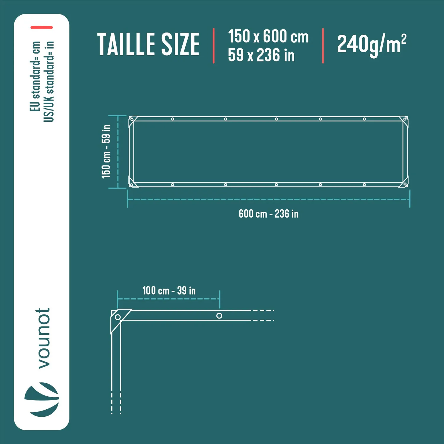 Vounot telone impermeabile 240g 1,5x6m grigio nero