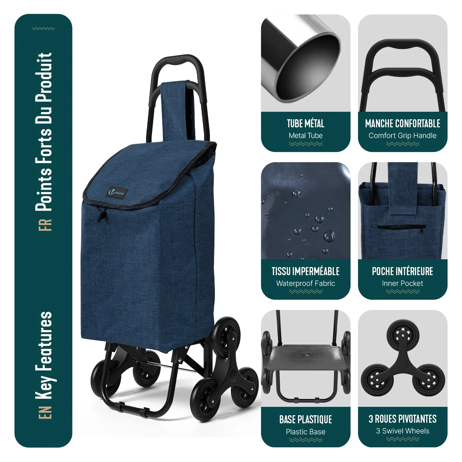 VOUNOT Carrello Spesa Pieghevole Saliscale Blu 32L