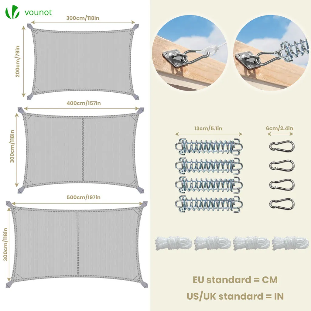 VOUNOT Vela Ombreggiante 3x5 m Grigio Chiaro Impermeabile