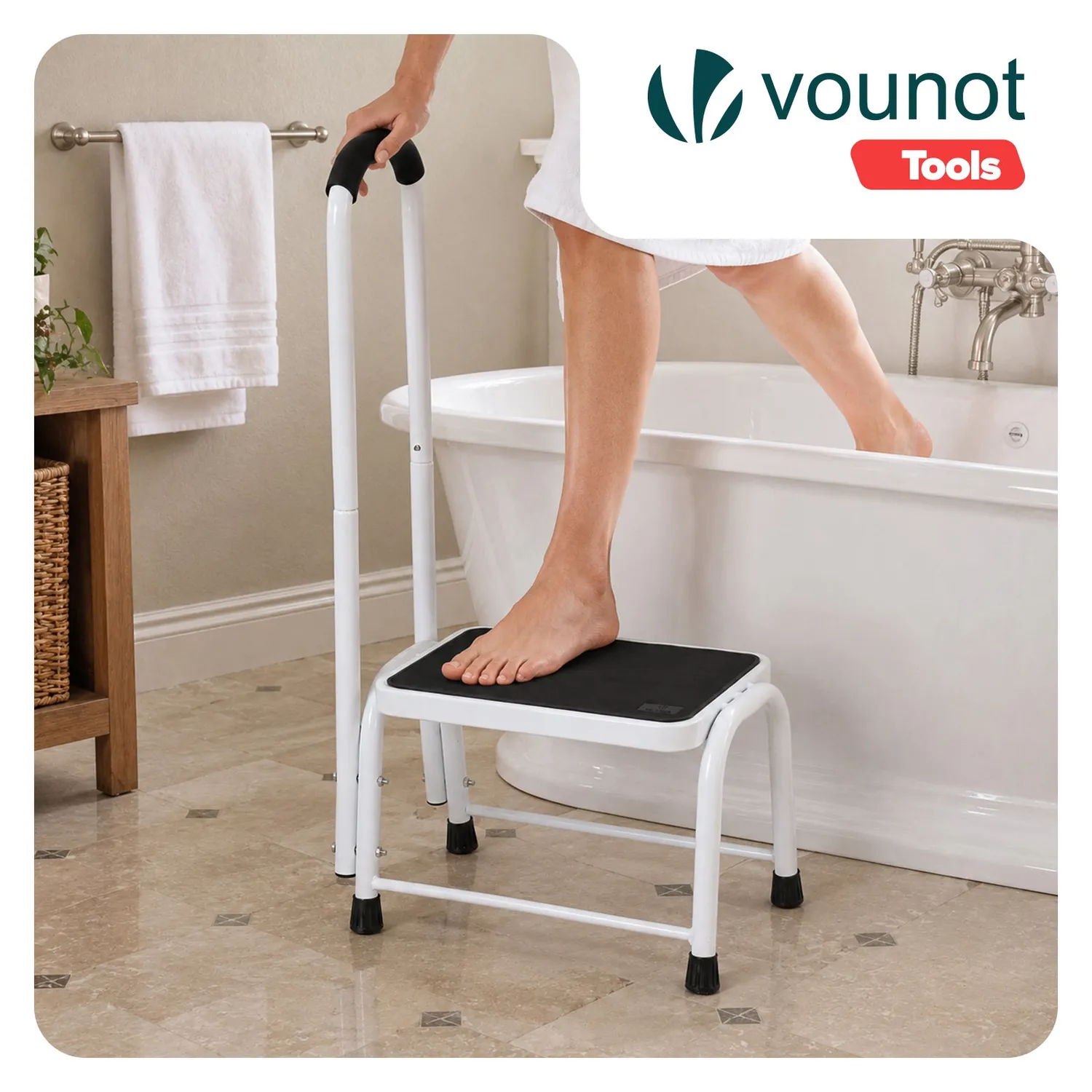 VOUNOT Predellino Acciaio con Maniglia 38x26 Bianco 150kg