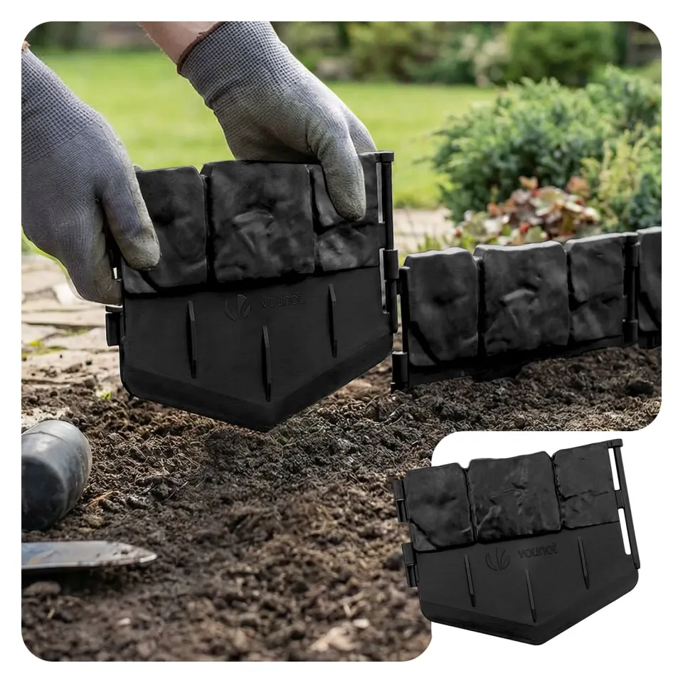 VOUNOT Bordura Giardino Effetto Pietra Nera 10,7 m 70 Pezzi