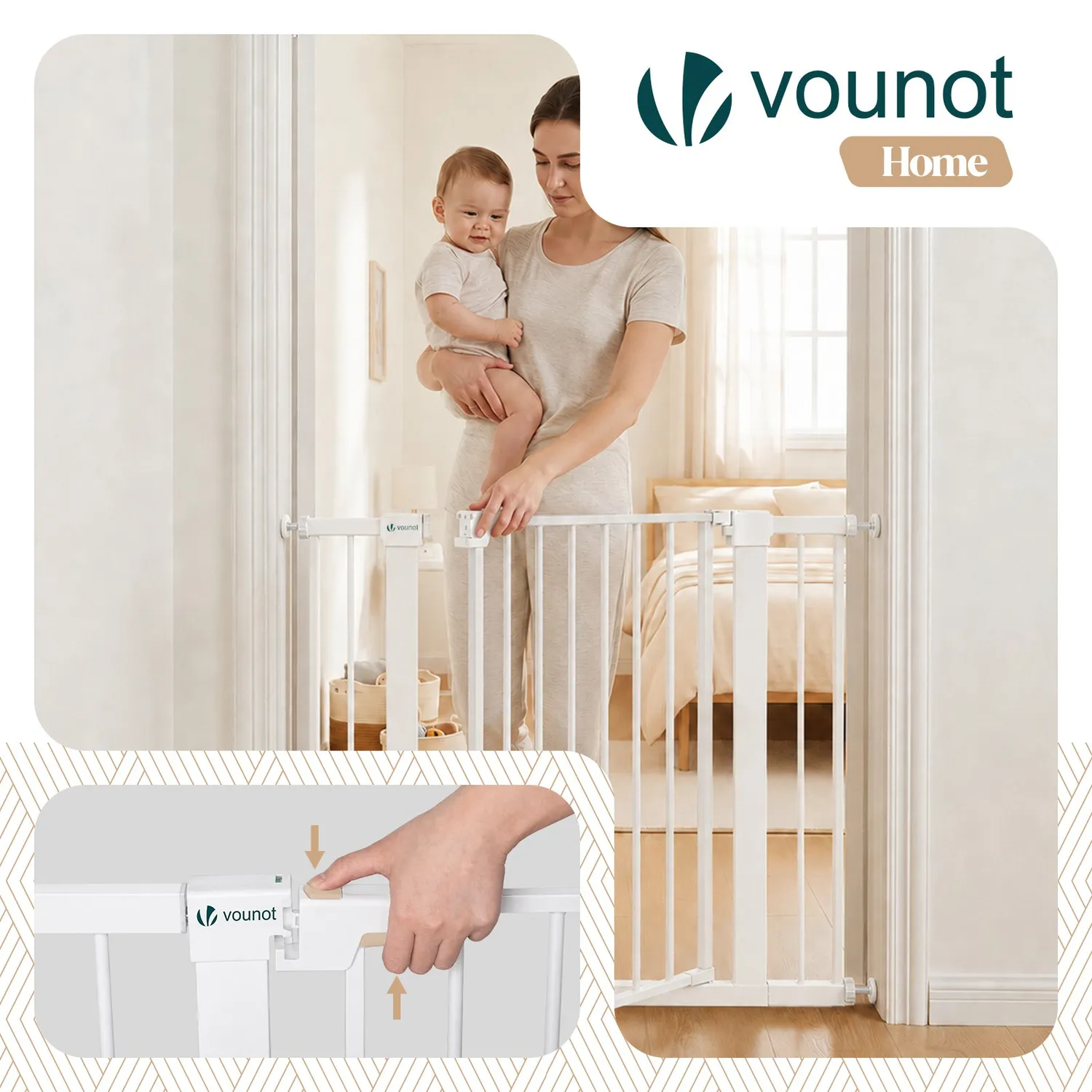 VOUNOT cancello sicurezza pressione 103-110 cm metallo bianco