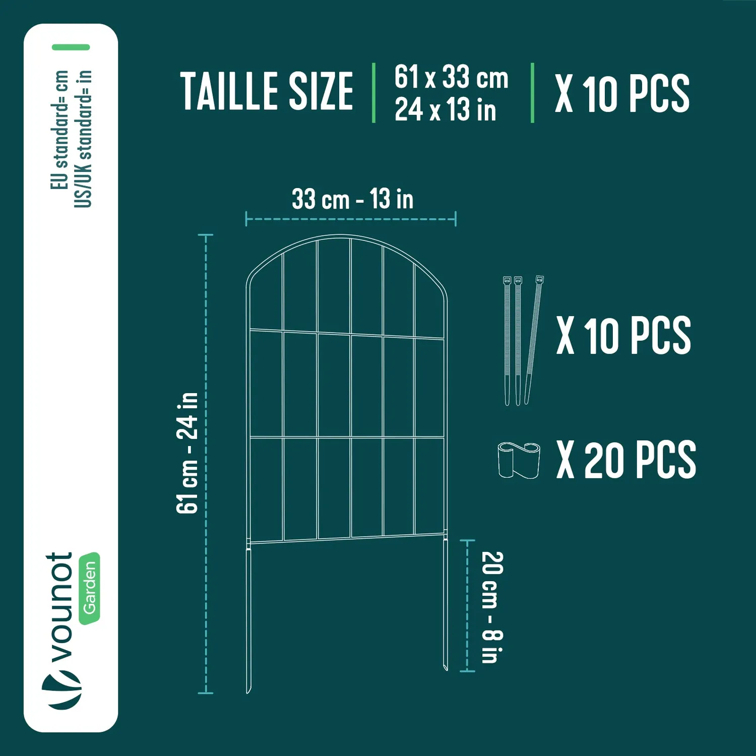 Vounot Recinzione Giardino Metallo Nero 61x33cm 10 Pezzi