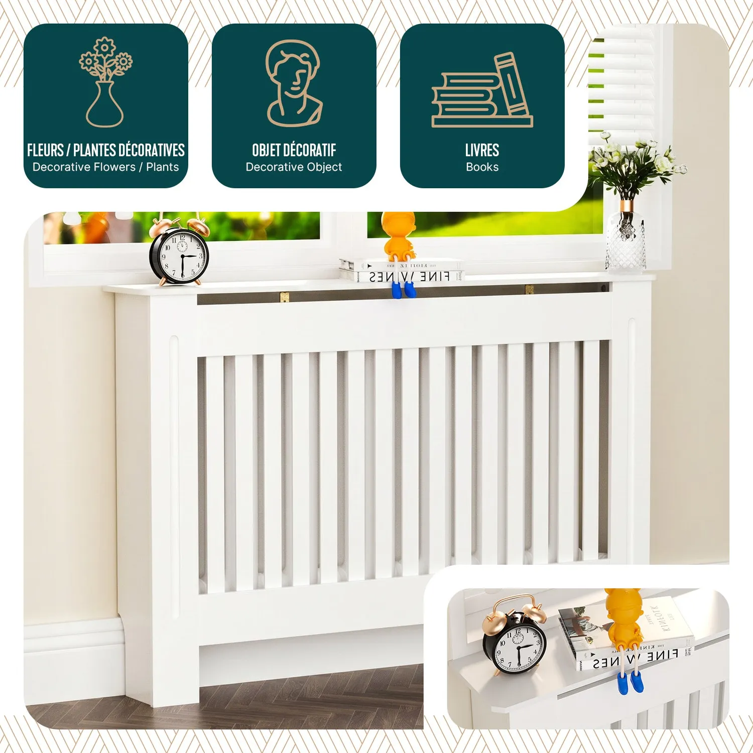 VOUNOT Copritermosifone MDF Bianco 111x19x82 cm Doghe