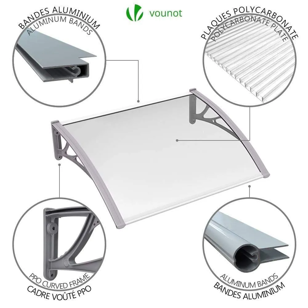 Vounot pensilina 100x80 cm tettoia policarbonato grigia anti-UV