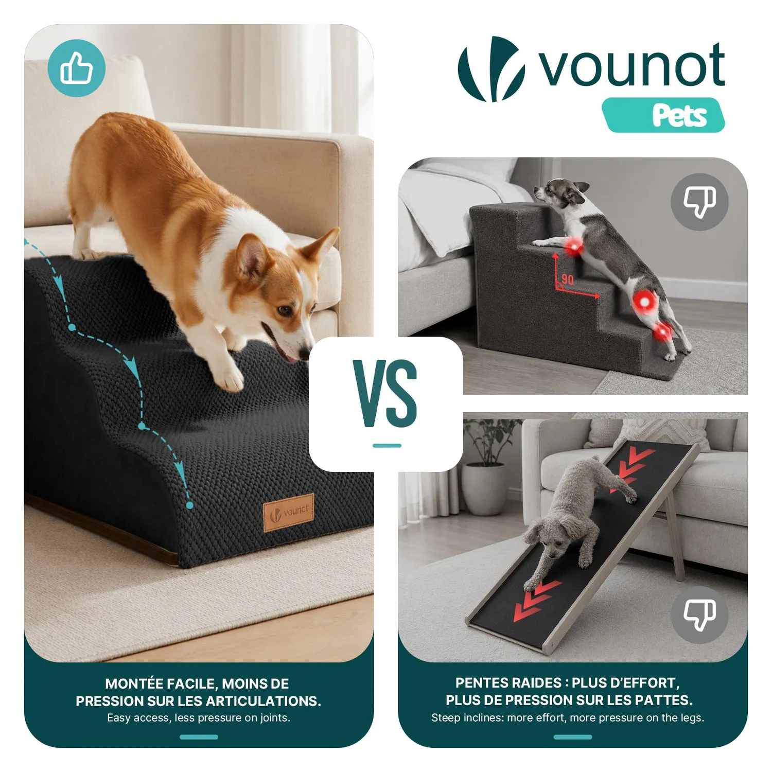 Vounot scaletta cani e gatti in schiuma 57x40x40 nera lavabile