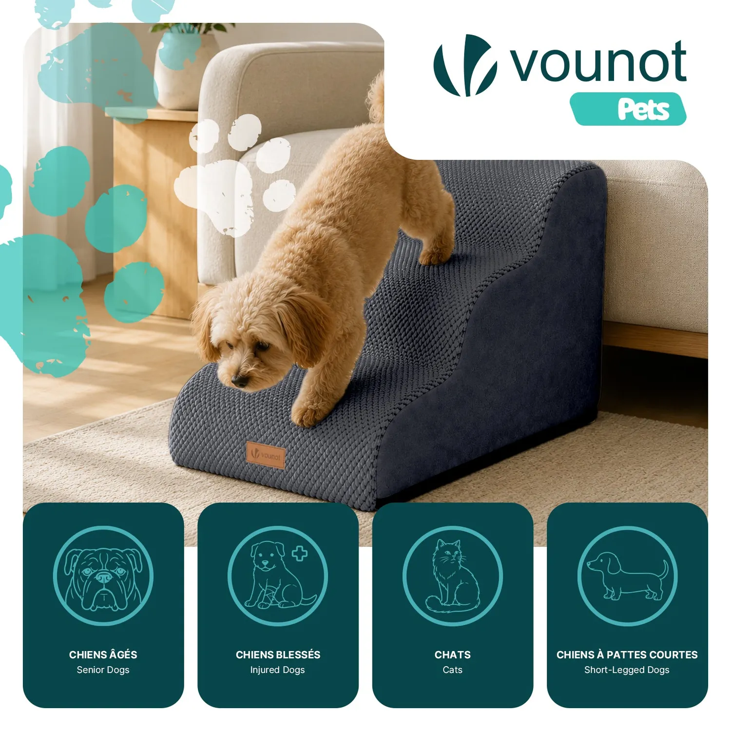 VOUNOT Scaletta per Cani e Gatti 57x40x40 cm Grigia